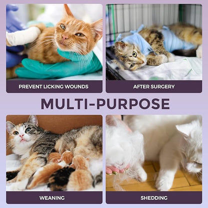 Dotoner Cat Surgery Recovery Suit for Female Male Anti-Licking Pet Surgical Pajamas Long Sleeve Prevent Shedding Cat Spay Recovery Suit&amp;E Collar Alternative Bodysuit for Cats