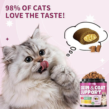 Natural Skin and Coat Support for Cats - Crunchy &amp; Creamy Chews with Omega 3, Biotin &amp; Vitamin E for Healthy Skin, Shiny Fur, Cat Supplements &amp; Vitamins -Chicken（500 Chews