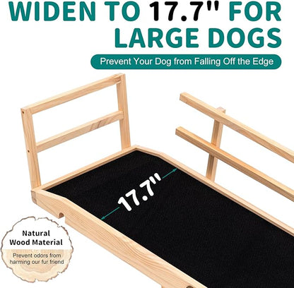 Dog Ramp for Bed, Adjustable Pet Ramps for Dog to Get on Bed, Non-Slip Rubber Surface - Folding Wooden Dog Ramp for Small/Large/Old Dogs, Adjustable up to 31 inch High Beds, Safety Railings