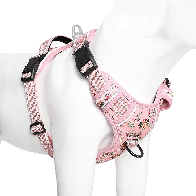 Timos No Pull Dog Harness, Release at Neck Reflective 3 Snap Buckles Adjustable No Choke Pet Vest with Front &amp; Back 2 Leash Clips, Soft Padded Control Training Handle for Small Medium Large Dogs
