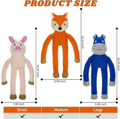 3 Pack No Stuffing Crinkle Squeaky Interactive Plush Dog Toys for Aggressive Chewers to Keep Puppy Busy for Boredom Small &amp; Medium Breeds Furry Friend Teething Orange Fox Pink Pig Blue Hippo