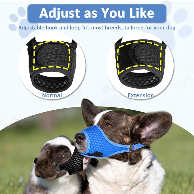 LUCKYPAW Soft Muzzle for Small Medium Sized Dogs, Dog Muzzle to Prevent Biting Chewing, Adjustable Breathable Mouth Guard for Grooming Walking Training(Black, S)