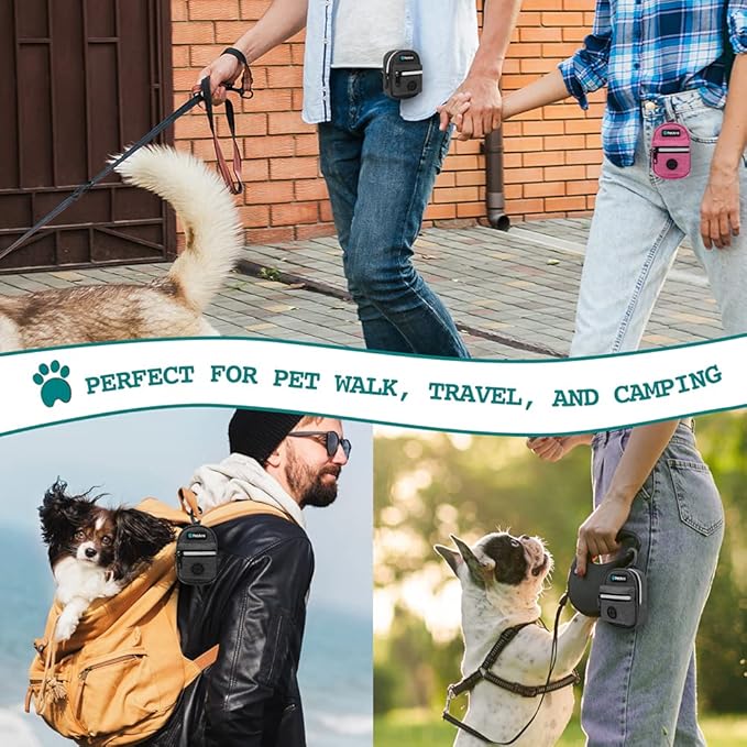 PetAmi Dog Poop Bag Holder for Leash, Dog Pet Waste Bag Dispenser For Poop With Clip, Doggy Puppy Walking Accessories Travel Camping, Dog Treat Pouch Supplies Must Have With Dog Bag Roll, Dark Gray