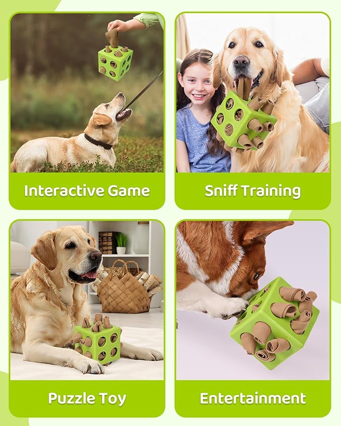 Interactive Puzzle Dog Toy Encourage Natural Foraging Skill, Durable Dog Enrichment Toy Snuffle Cube Cloth Strip with Hide &amp; Seek Food, Slow Feeder for Mind Stimulate &amp; Stress Relief (Green)
