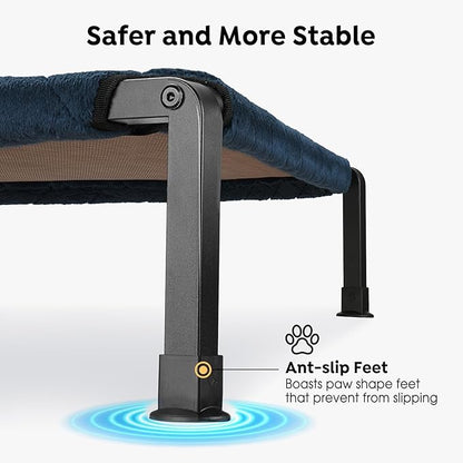 Veehoo Soft Plush Elevated Dog Bed, Raised with Heavy Duty Frame, Non-Slip Silicon Feet, Washable &amp; Breathable Pet Cot for Indoor/Outdoor Use, 35" x 22", Navy Blue, CWC2432A