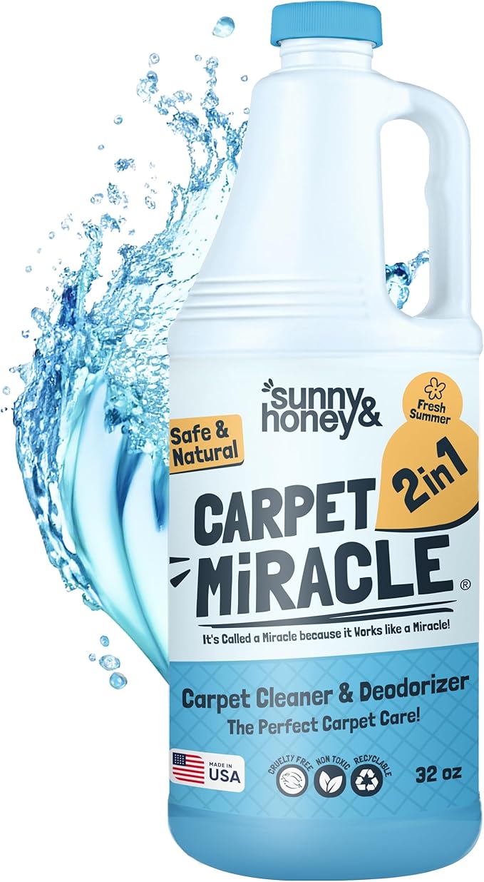 Sunny &amp; Honey Carpet Cleaner Solution - 32 Fl Oz, Fresh Summer Scent - Rug Shampoo &amp; Upholstery Cleaning Solution - Pet Odor Eliminator &amp; Pet Stain Remover