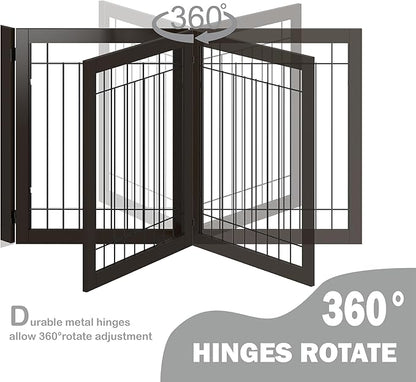 SPIRICH 96-inch Extra Wide 30-inches Tall Dog Gate with Door Walk Through, Freestanding Wire Pet Gate for The House, Doorway, Stairs, Pet Puppy Safety Fence, Support Feet Included(Espresso)