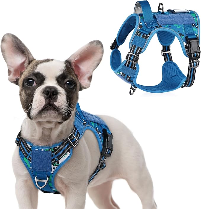 rabbitgoo Tactical Dog Harness for Small Dogs, No Pull Military Service Vest with Handle &amp; Molle, Easy Control for Training Walking, Adjustable Reflective Straps, Blue Camo, S