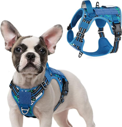 rabbitgoo Tactical Dog Harness for Small Dogs, No Pull Military Service Vest with Handle &amp; Molle, Easy Control for Training Walking, Adjustable Reflective Straps, Blue Camo, S