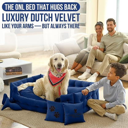 Luxury Dog Bed Chesterfield – Handcrafted Velvet Throne for Dogs | Joint Support, Calming &amp; Temp-Regulating Comfort | Durable 5+ Years, Anti-Claw, Washable 100+ Times – XL, Blue