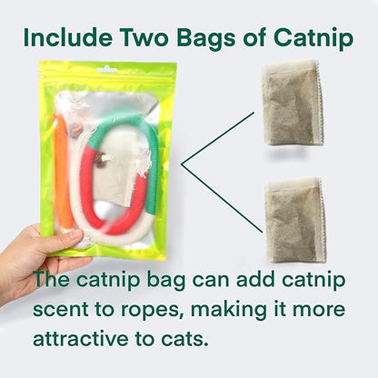 Kittens Toys，Cat Chew Toys for Indoor Cats, Catnip Toy for Teeth Cleaning, Interactive Cat Nip Teething Rope Toys for Cats Kitty, 2 Pack (27.56&amp;7.87 inches，Plus 2 Packs of Catnip)