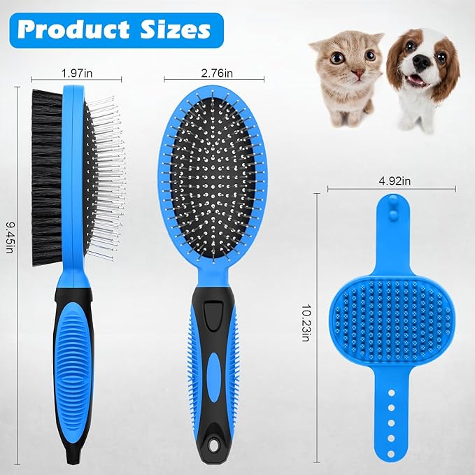 2PCS Pet Grooming Tools - Double-Sided Brush for Shedding and Bathing, Suitable for Short/Long Haired Dogs Cats and Horses, Deshedding Dog Brush, Mane &amp; Tail Combs for Horses - Pet Supplies (Blue)