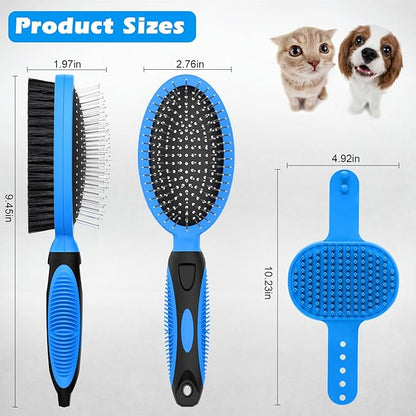 2PCS Pet Grooming Tools - Double-Sided Brush for Shedding and Bathing, Suitable for Short/Long Haired Dogs Cats and Horses, Deshedding Dog Brush, Mane &amp; Tail Combs for Horses - Pet Supplies (Blue)