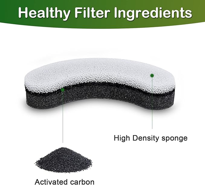 Cat Water Fountain Filter,Arc-Shaped Sponge Activated Carbon Cat Fountain Filters Replacement Filter Compatible WF050 &amp; WF100 Automatic Pet Water Fountain(6 Pack)