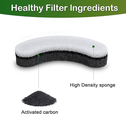 Cat Water Fountain Filter,Arc-Shaped Sponge Activated Carbon Cat Fountain Filters Replacement Filter Compatible WF050 &amp; WF100 Automatic Pet Water Fountain(6 Pack)