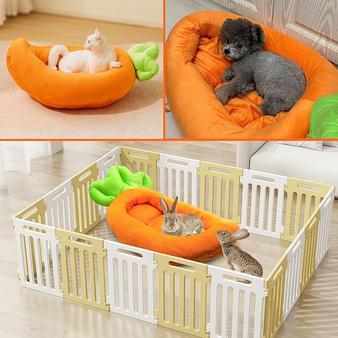 Rabbit Bed,Thick&amp;Soft Bunny Bed with Removable Cushion,Machine Washable with Rattan Mat &amp; Heart Decor,Cozy Warm Small Animal Sleeping Beds (Carrot Shape-L)