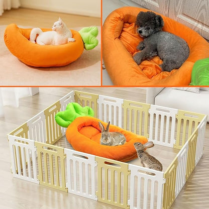 Rabbit Bed,Thick&amp;Soft Bunny Bed with Removable Cushion,Machine Washable with Rattan Mat &amp; Heart Decor,Cozy Warm Small Animal Sleeping Beds (Carrot Shape-L)