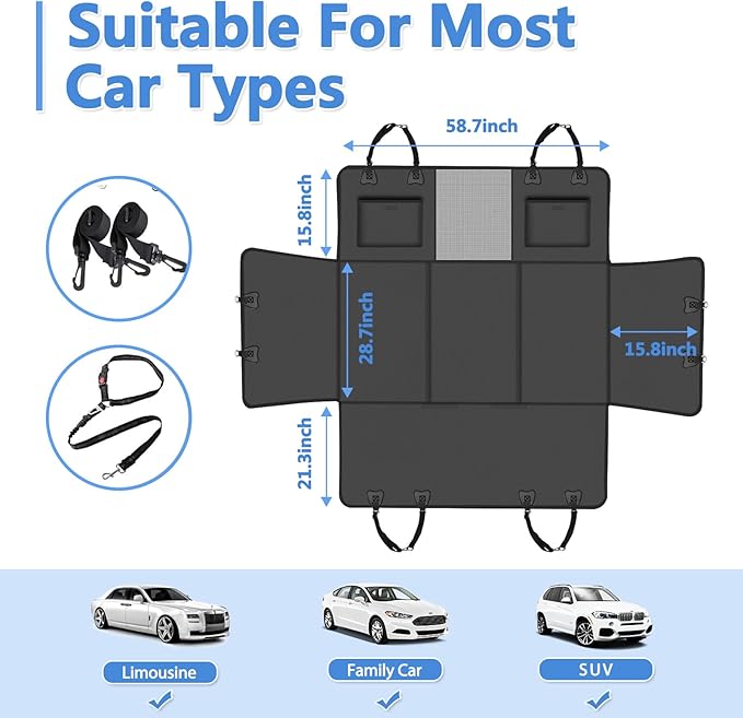 Hard Bottom Dog Car Seat Cover for Back Seat – Waterproof Nonslip Hammock Extender for Trucks &amp; SUVs, Heavy Duty Pet Protector, Black Faux Leather