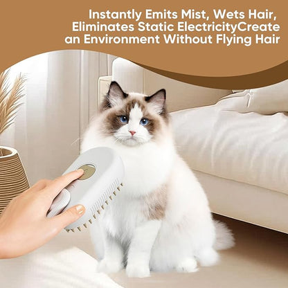 4-in-1 Cat Steam Brush for shedding – Self-Cleaning Comb for Long and Short Hair Cats and Dogs, Steam Pet Brush for Hair Removal, Vibrating Message, Grooming &amp; Relaxation (White)