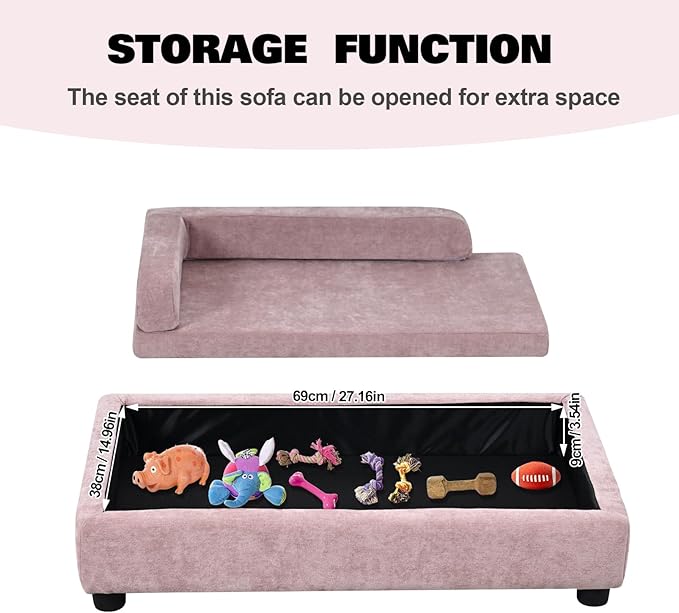 AFBKSS&amp;BB Pet Sofa with Hidden Storage for Puppy and Cat,Linen Fabric Dog Sofa,Cat Couch with Wooden Frame (Pink)