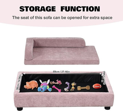 AFBKSS&amp;BB Pet Sofa with Hidden Storage for Puppy and Cat,Linen Fabric Dog Sofa,Cat Couch with Wooden Frame (Pink)