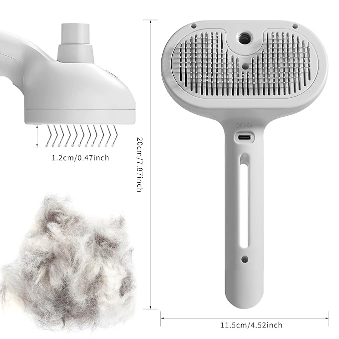 3-in-1 Steam Brush for Cats &amp; Dogs – Hair Removal Comb with One-Click Release &amp; Water Spray – Grooming Brush for Shedding, Long/Short Hair