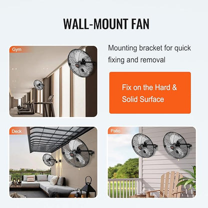 VEVOR 18 Inch Industrial Wall Mount Fan 2PCS, High Velocity 4000 CFM with 3-Speed Manual Control &amp; 360° Tilt Adjustment, for Indoor Use, Warehouse, Workshop, Basement, and Commercial Spaces