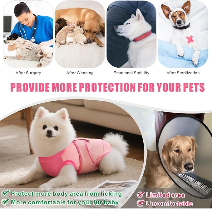 Idepet Dog Recovery Suit Female,Dogs Onesie Suit Surgery Male Breathable Pet Bodysuit for Spay Neuter E-Collar &amp; Cone Alternative Surgical Suit Puppy Abdominal Anti Licking Wounds Shirt (Pink, XL)