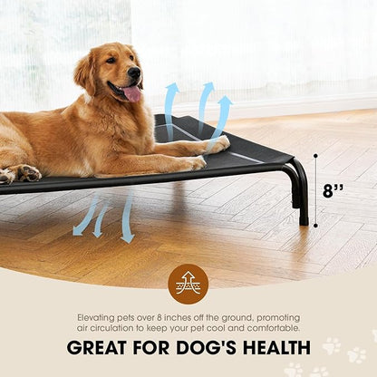 Elevated Dog Bed, Raised Outdoor Dog Bed for Medium Sized Dog, Portable Cooling Pet Cot with Breathable &amp; Washable Mesh, Indoor &amp; Outdoor Pet Hammock with Skid-Resistant Feet.