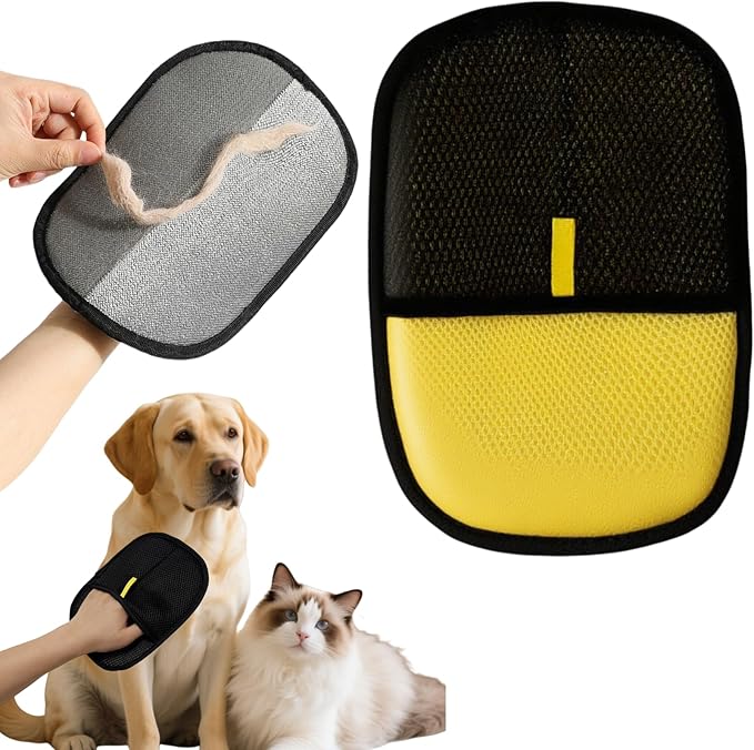 Electrostatic Pet Hair Removal Gloves for Cats&amp;Dogs,2025 New Upgraded Reusable Quick De-Shedding Grooming Gloves,Animal Fur Remover Tool for Couch,Carpet,Furniture,Car Seat,Clothing,Curtain 1PcsYellow
