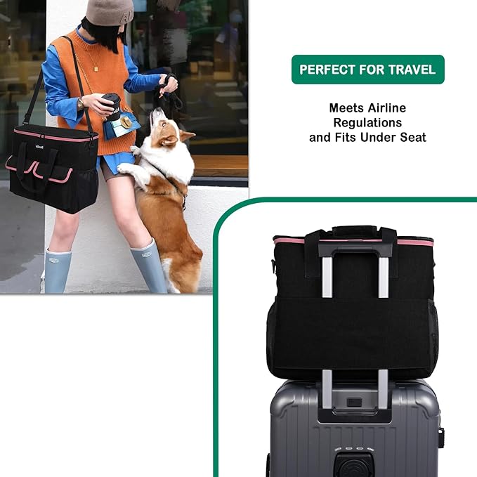 Large Pet Travel Bag Organizer - Dog &amp; Cat Tote with Food Containers, Bowls, Feeding Mat, Perfect for Camping, Hiking (Multi-Pocket Design)