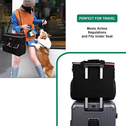 Large Pet Travel Bag Organizer - Dog &amp; Cat Tote with Food Containers, Bowls, Feeding Mat, Perfect for Camping, Hiking (Multi-Pocket Design)