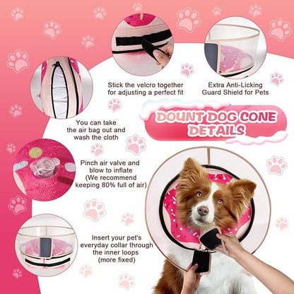 Inflatable Dog Cone Collar with Detachable Enhanced Anti-Licking Shield, Soft Neck Donut Collar for Dogs After Surgery, Adjustable Dog Cone Alternative for Large Medium Small Dogs &amp; Cats