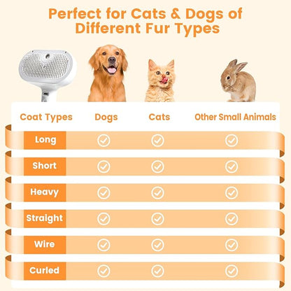 3 in 1 Cat Steam Brush, Pet Steam Brush for Cat Dog Long Short Haired, Pet Spray Hair Removal Comb for Small Animals Shedding &amp; Grooming, Water Mist Spray Brushes with Release Button(White)