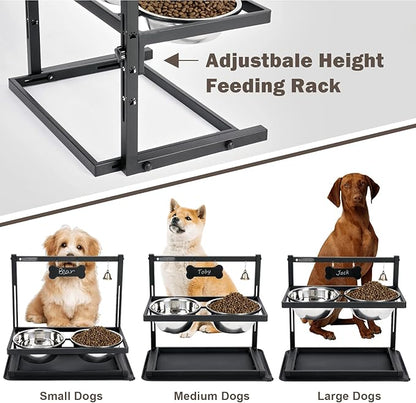 SHAINFUN Elevated Dog Bowls - Slow Feeder, Raised Stand with Two 1700ML Stainless Steel Bowls, Spill Proof Mat for Large &amp; Medium Dogs