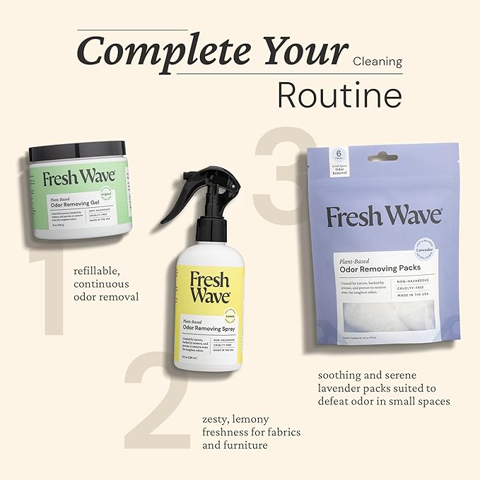 Fresh Wave Odor Removing Gel, Original 15 oz. &amp; Lavender 7 oz.| Safer Odor Absorbers for Home | Natural Plant-Based Odor Eliminator | Every 7 oz. Lasts 15-30 Days | for Cooking, Trash &amp; Pets