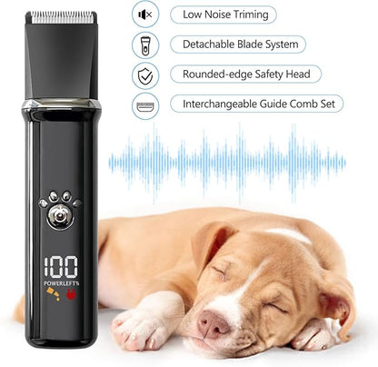 Dog Clippers Grooming Kit - Low Noise, Cordless Electric Trimmer with Nail Grinder for Dogs &amp; Cats, 4 in 1 Rechargeable Clippers for Paws, Ears, Face and Matted Hair (Black)