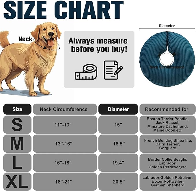 BINGPET Inflatable Dog Cone Collar Alternative After Surgery,Soft Recovery Cone for Dogs to Stop Licking,Protective Neck Donut E Collar Adjustable for Small Medium Large Dogs &amp; Cats(Navy Blue,M)