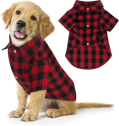 Plaid Buffalo Dog Outfit - Soft Casual Dog &amp; Cat Clothes for Small to Large Puppies - Red, Halloween &amp; Christmas Costume (L)