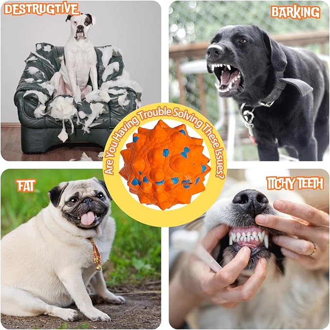 Tough Dog Toys for Aggressive Chewers &amp; Teething Puppies, Bouncy Balls for Medium Dogs, Durable Pet Toys, Floating Dog Balls for Water Play (Orange-Blue)