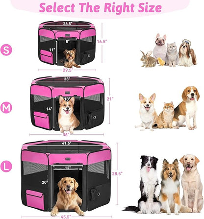 PETSFIT 29" Puppy Playpen with Removable Waterproof Mat &amp; Zippered Roof | RV, Camping, Travel Dog Pen | Indoor/Outdoor Whelping &amp; Cat Observation Space(29.5"x29.5"x16.5"H)