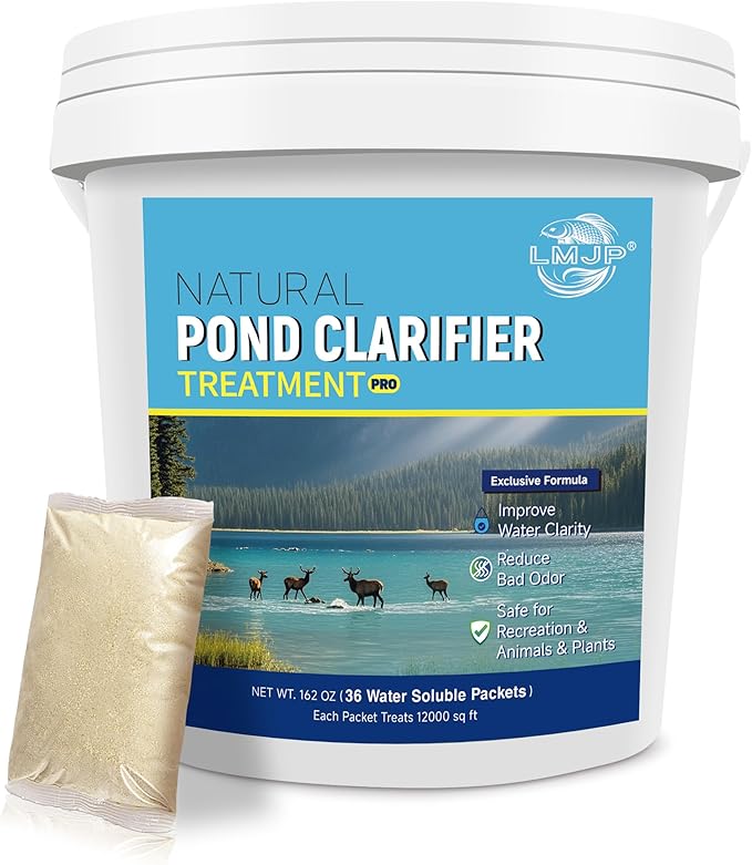 Pond Clarifier Treatment – 36 Packets Natural Pond Water Clear for Outdoor Lakes – Beneficial Enzymes to Improve Water Clarity &amp; Eliminate Odor – Treats Up to 432,000 Sq Ft