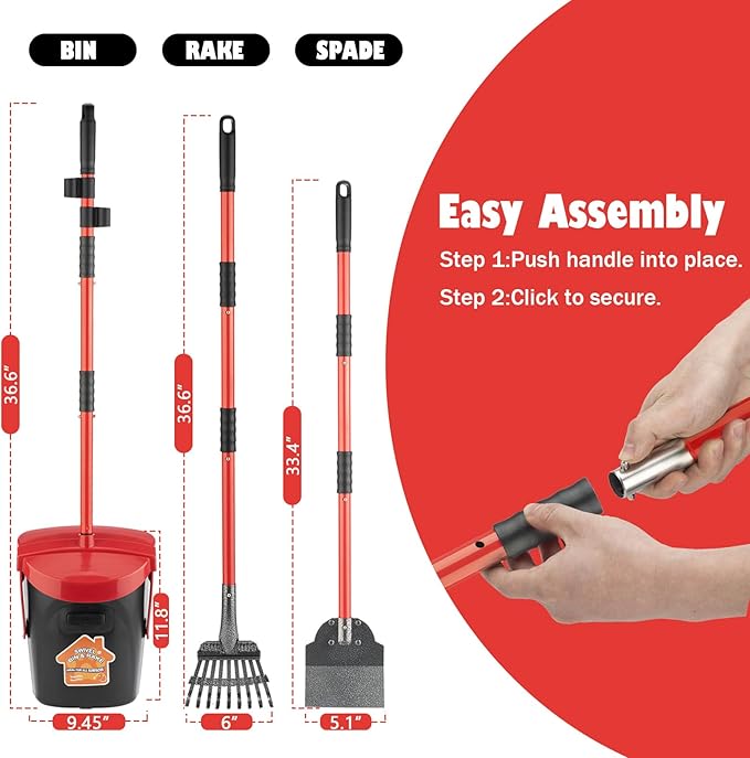 Pooper Scooper with Swivel Bin-Heavy-Duty Metal Rake &amp; Spade, Portable Poop Scooper,Includes 100 Waste Bags, Easy to Clean, Perfect for Grass Dirt or Gravel,Ideal for Small Medium Large Dogs