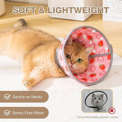 Avont Cat Cone Collar Soft to Stop Licking, Adjustable Foldable Lightweight Kitten Recovery Collar After Surgery for Small Dogs, Elizabeth Cone of Shame Alternative -Strawberry(M)