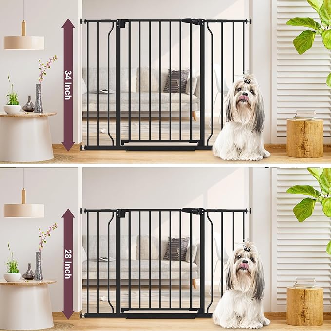 34" Extra Tall Baby Gate for Stairs, Auto Close Stroller Friendly Dog Gate Indoor for Doorways, Pressure Mounted 29"-40" W Baby Gate, Easy Walk Through Gate for Children &amp; Pets, Black