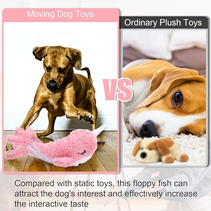 Mity rain 2 in 1 Interactive Dog Toys, Fish Dog Toy to Keep Them Busy, Plush Squeaky Dog Toys, Rechargeable Wiggly Pink Pet Toys for Small Medium Large Dogs, Moving Dog Toys for Indoor&amp;Outdoor