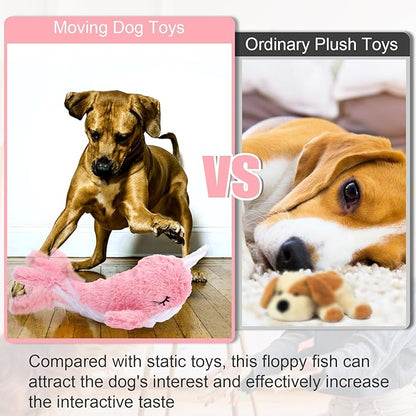 Mity rain 2 in 1 Interactive Dog Toys, Fish Dog Toy to Keep Them Busy, Plush Squeaky Dog Toys, Rechargeable Wiggly Pink Pet Toys for Small Medium Large Dogs, Moving Dog Toys for Indoor&amp;Outdoor