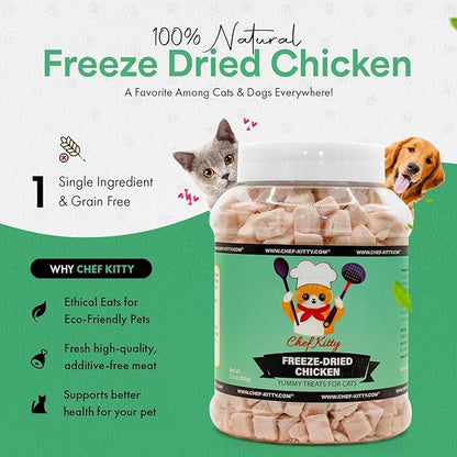 Freeze-Dried Chicken Treats for Cats &amp; Dogs – 100% Human Grade, Single Ingredient, High-Protein, Healthy Snack – No Additives or Preservatives – 3.5oz - Inspected &amp; Tested in USA