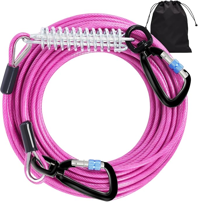 Snagle Paw Heavy Duty Long Leads for Yard 200FT-1000LBS Break Strength, Tie Out Cable With Swivel Lockable Hook &amp; Spring, Chew Proof Chain for Outside, Run Cable for Medium Large Dogs