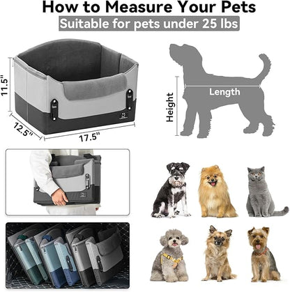 A4Pet Dog Car Seats for Small Dogs, Booster Car Seat with Patent Buckles &amp; Clip-On Safety Leash, Pet Seat for Puppy Small Dogs Cats Under 25 Lbs, Grey